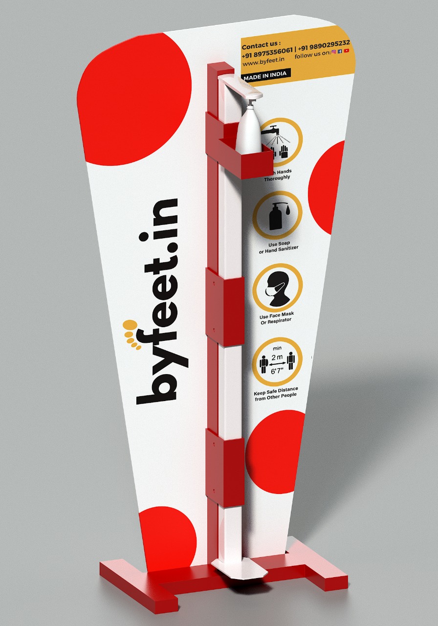 Foot operated sanitizer dispenser stand side view