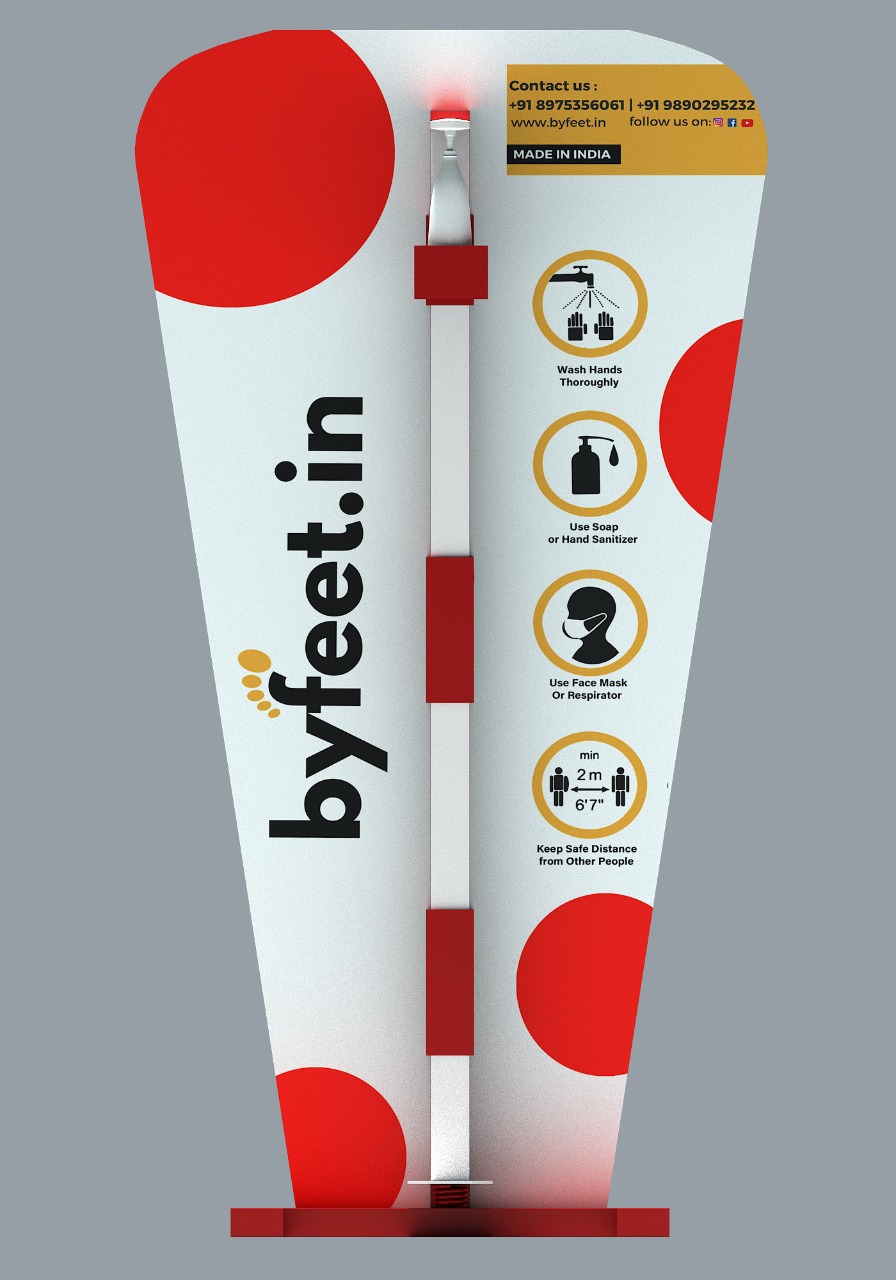 Foot operated sanitizer dispenser stand front view